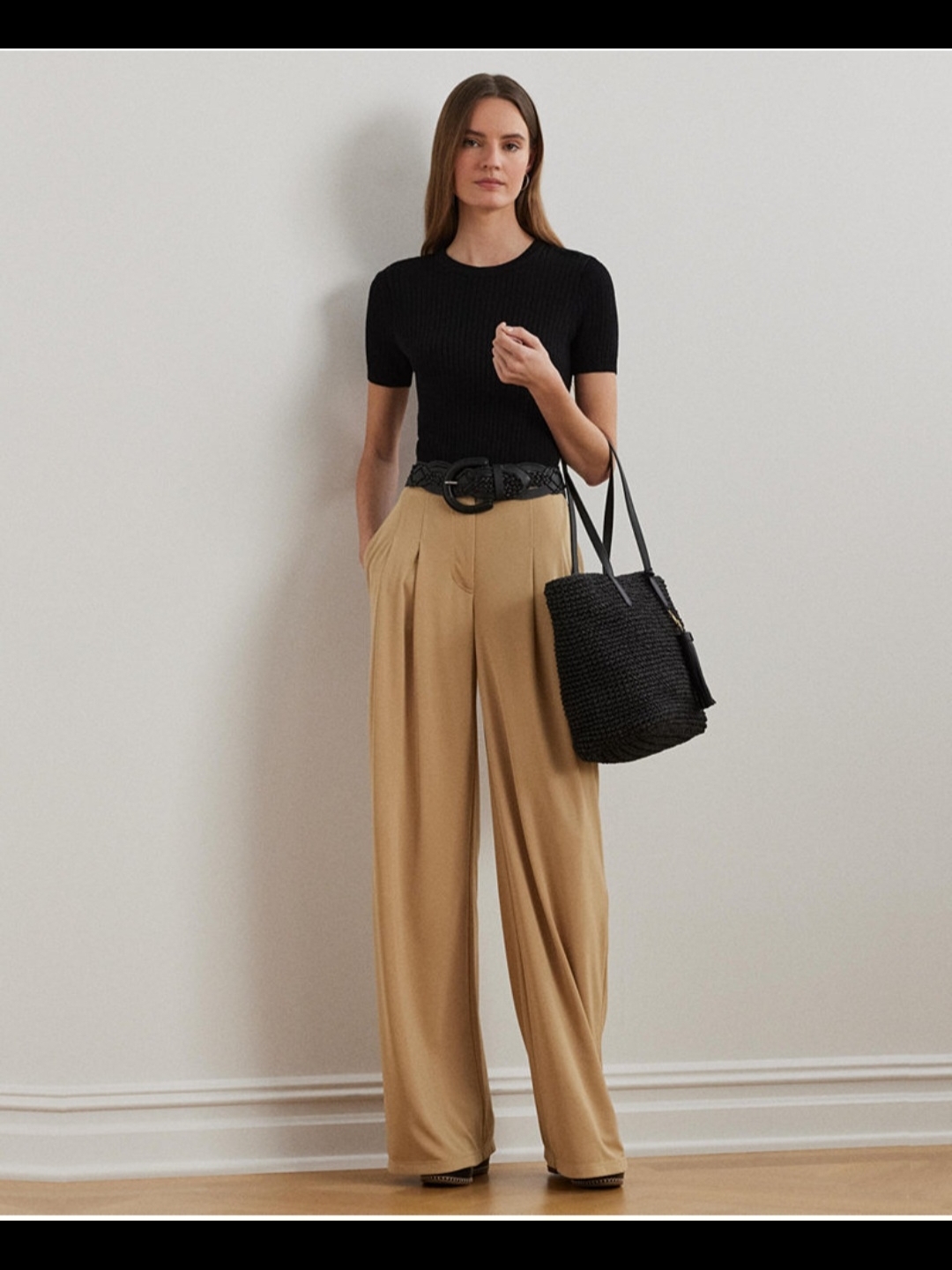 Nwt Lauren Ralph Lauren Women's Pleated Wide Leg Jersey Pants Tan #A2